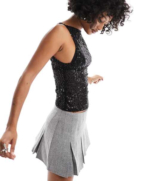 Motel dudley sequin tank top in black - view 1