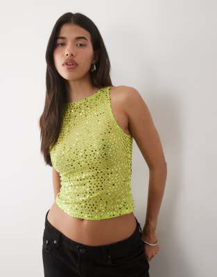 Motel Dudley Sequin Tank Top In Green