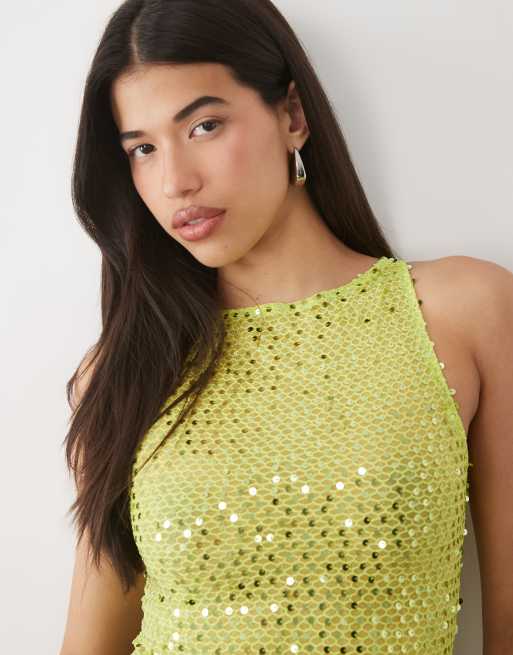 Motel dudley sequin tank top in chartruse, 3 of 4