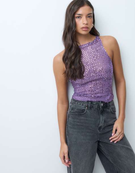 Motel dudley sequin vest in bright purple - view 1
