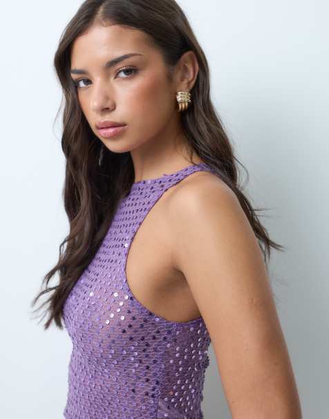 Motel dudley sequin vest in bright purple