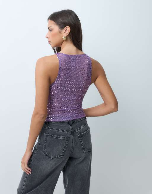 Motel dudley sequin vest in bright purple, 4 of 4