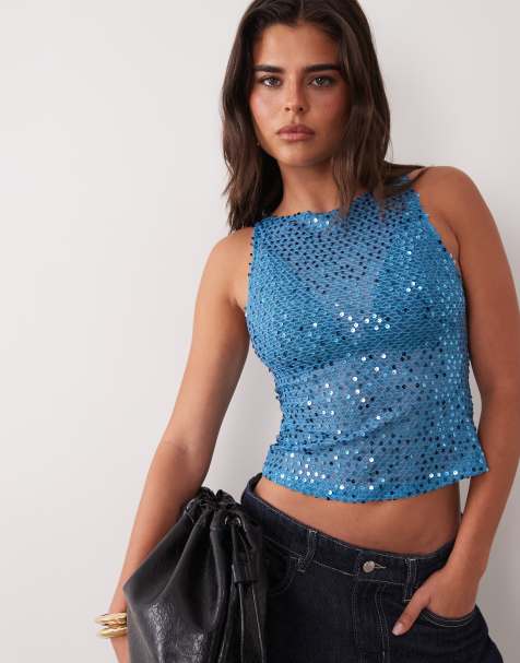 Motel dudley sequin vest in teal blue - view 1