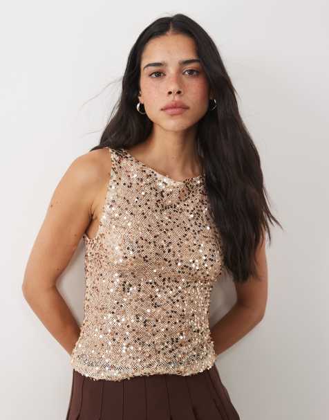 Motel Dudley sequin vest top in gold - view 1
