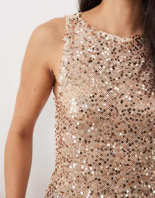 Motel Dudley sequin vest top in gold, 3 of 4