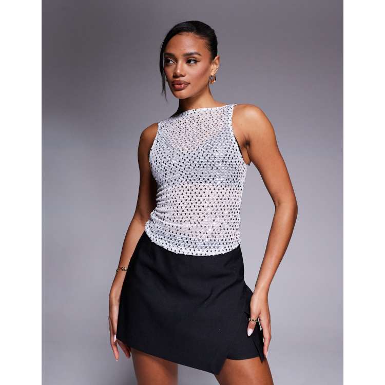 Motel dudley sequin vest top in silver | ASOS