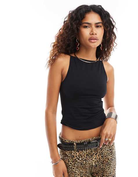 Motel Dudley slash neck singlet top in black - view 1