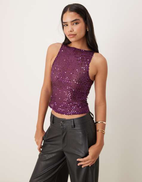 Motel Dudley vest top sequin knit in plum wine - view 1