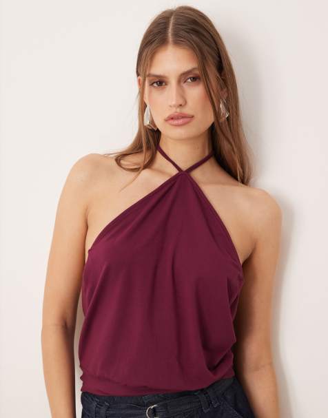 Motel dyilla halterneck slinky top in plum