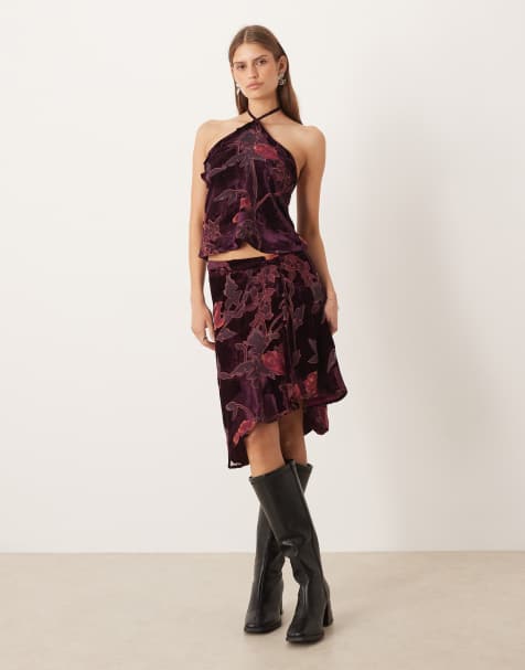 Motel Eesti co-ord midi skirt in floral burgundy - view 1
