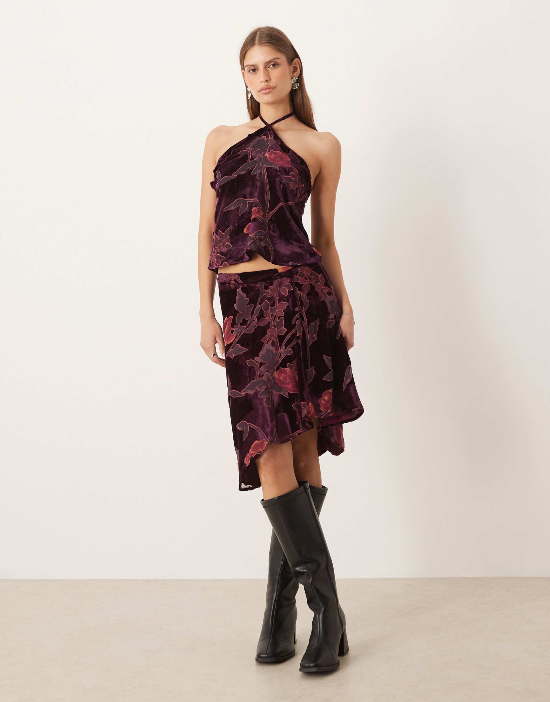 motel eesti midi skirt in floral burgundy - part of a set