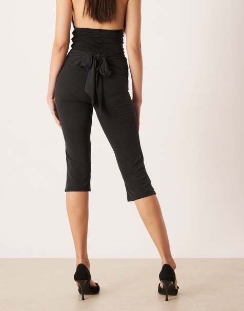 Motel Effy co-ord tie detail capri trousers in black - view 1