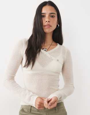 Motel Elanur Sheer Knit Top In White