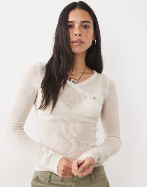 Motel Elanur sheer knit top in cream - view 1