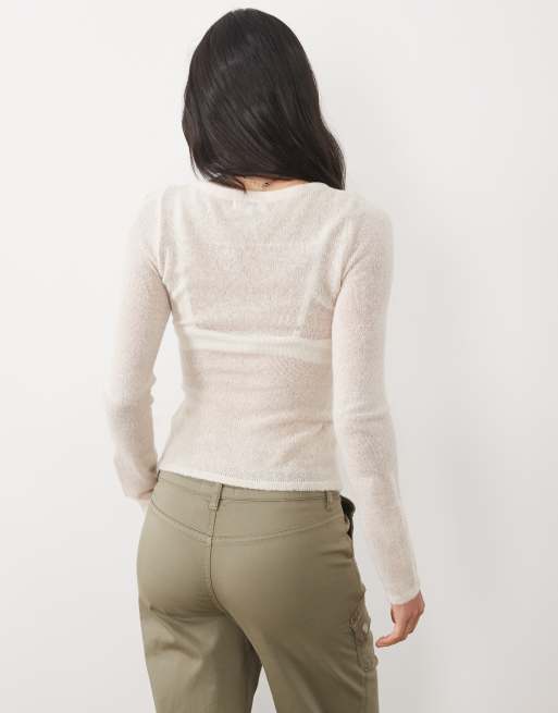 Motel Elanur sheer knit top in cream, 3 of 4