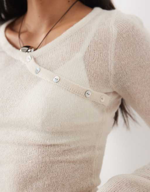 Motel Elanur sheer knit top in cream, 4 of 4