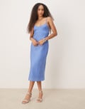 [Motel] Motel elayna chiffon stripe midi dress in blue XL Stripe blue