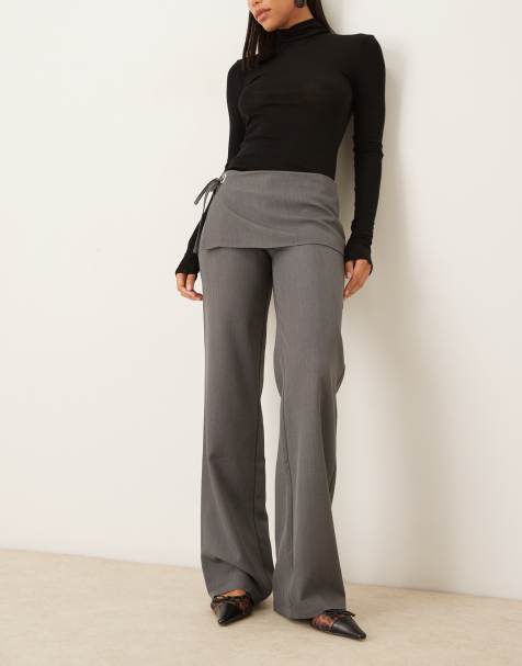 Motel Elka wrap detailed tailored pants in charcoal - view 1