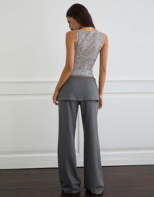 Motel Elka wrap detailed tailored pants in charcoal, 4 of 4