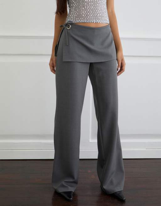 Motel Elka wrap detailed tailored trouser in charcoal, 2 of 4
