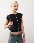 [Motel] Motel Elmira button through flat knit top in black XL BLACK