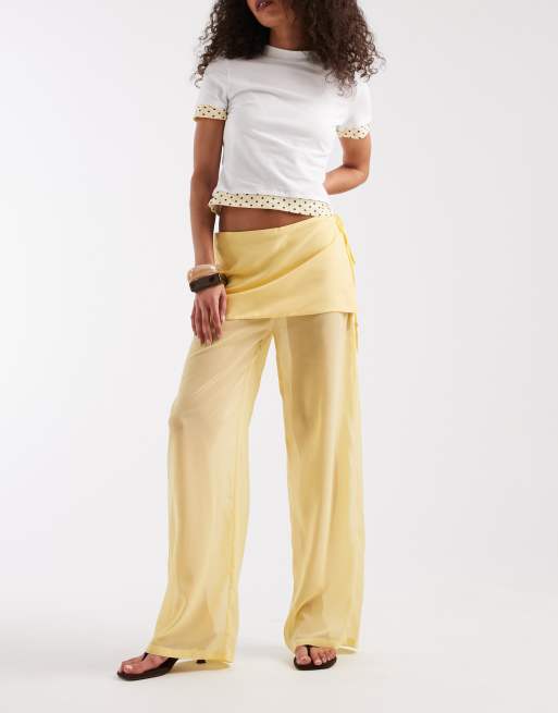Motel Eluna skirt overlay chiffon pants in pastel yellow, 3 of 5