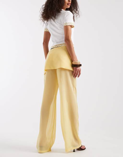 Motel Eluna skirt overlay chiffon pants in pastel yellow, 5 of 5