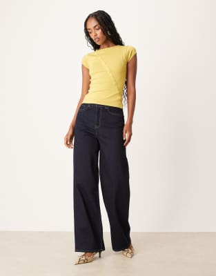 Motel Elyra Button Detail Short Sleeve Top In Yellow