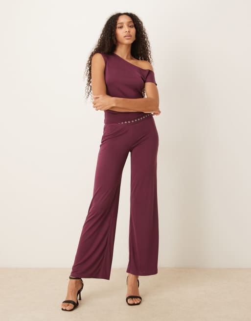 Motel - Elysian - Asymmetrische top met blote schouder in pruimenpaars, 2 van 4