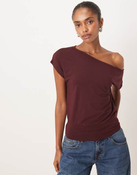 Motel Elysian Asyn off shoulder short sleeve tee in plum - view 1