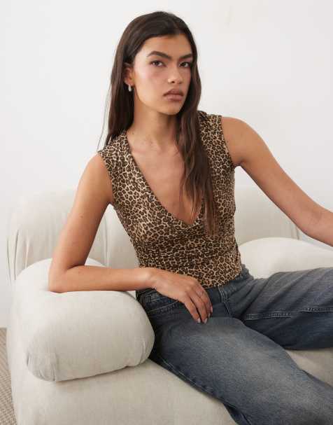Motel emberly plunge top in leopard print - view 1