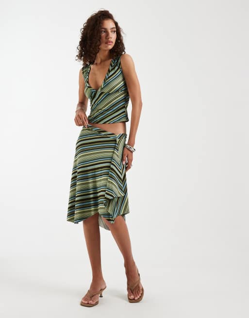 Motel Emberly plunge top in mixed green stripes - part of a set, 2 of 4