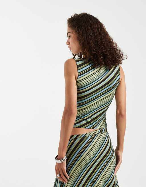 Motel Emberly plunge top in mixed green stripes - part of a set, 3 of 4
