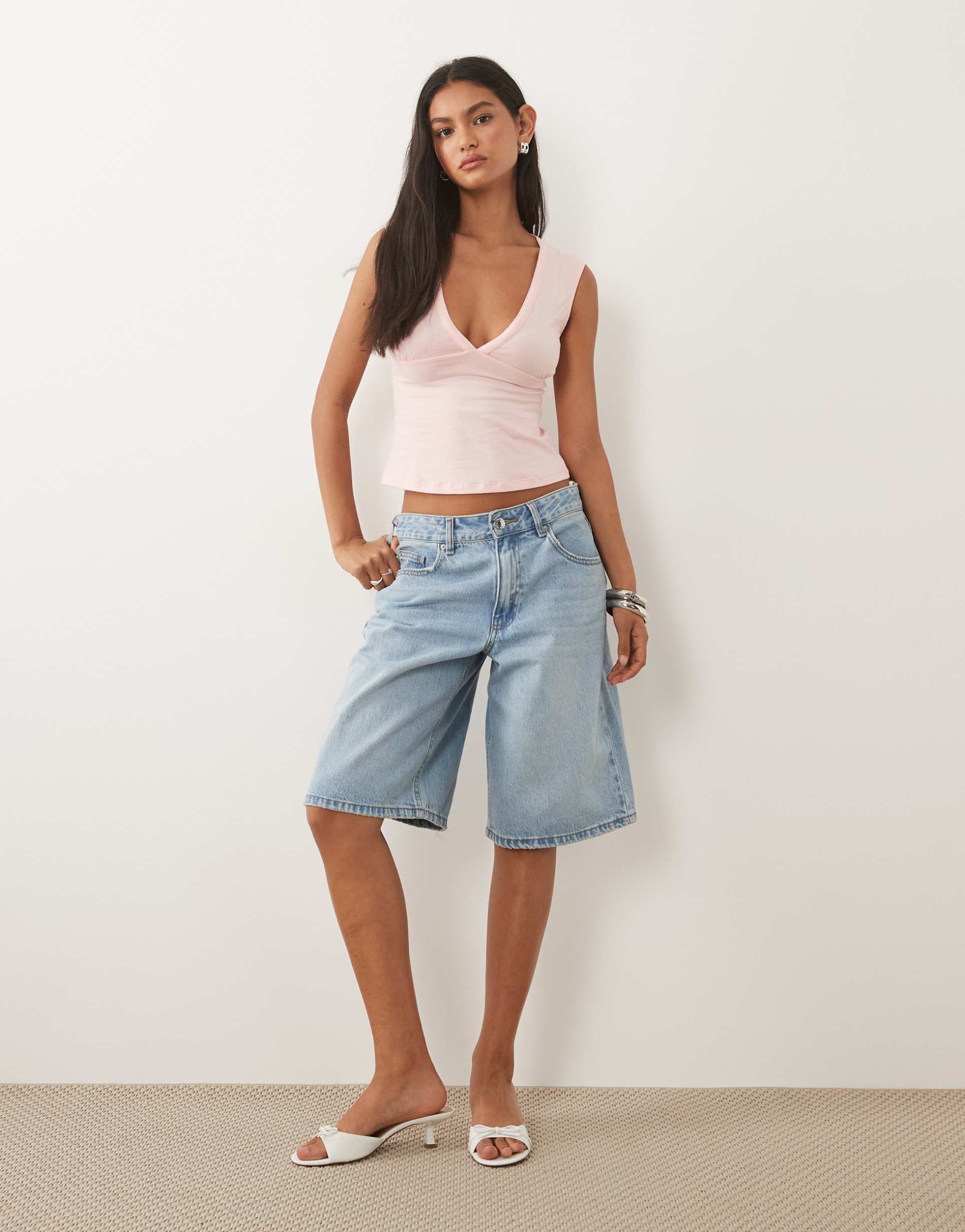 motel emberly plunge top in pale pink