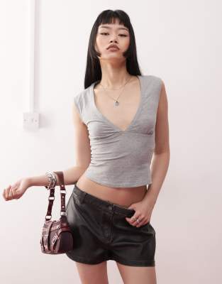 Emberly - Top à décolleté plongeant - Gris chiné XS