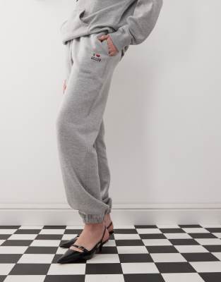 Motel Emiko Oversized I Heart 2010's Graphic Sweatpants In Gray