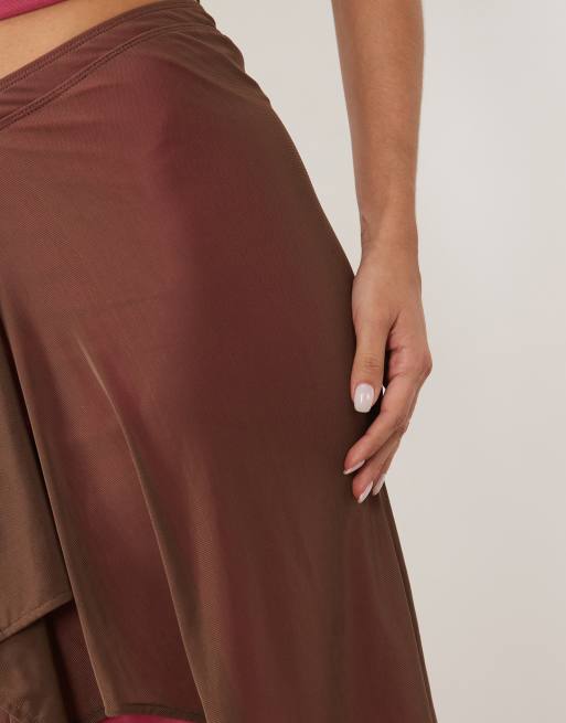 Motel Erinhadi pink lace hem midi skirt in brown co-ord, 5 of 5
