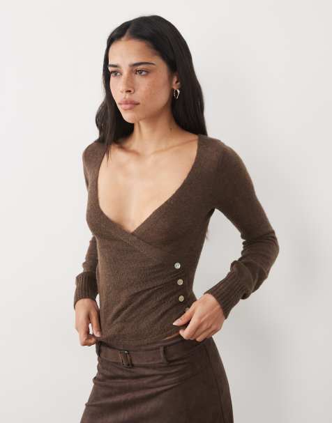 Motel Eshma sheer knit top in chocolate brown - view 1