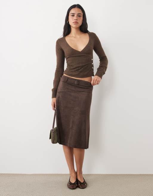 Motel Eshma sheer knit top in chocolate brown, 3 of 4