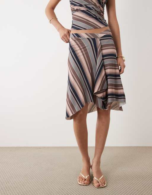 Motel Esmeray mixed stripe midi skirt in brown (Part of a set), 2 of 5