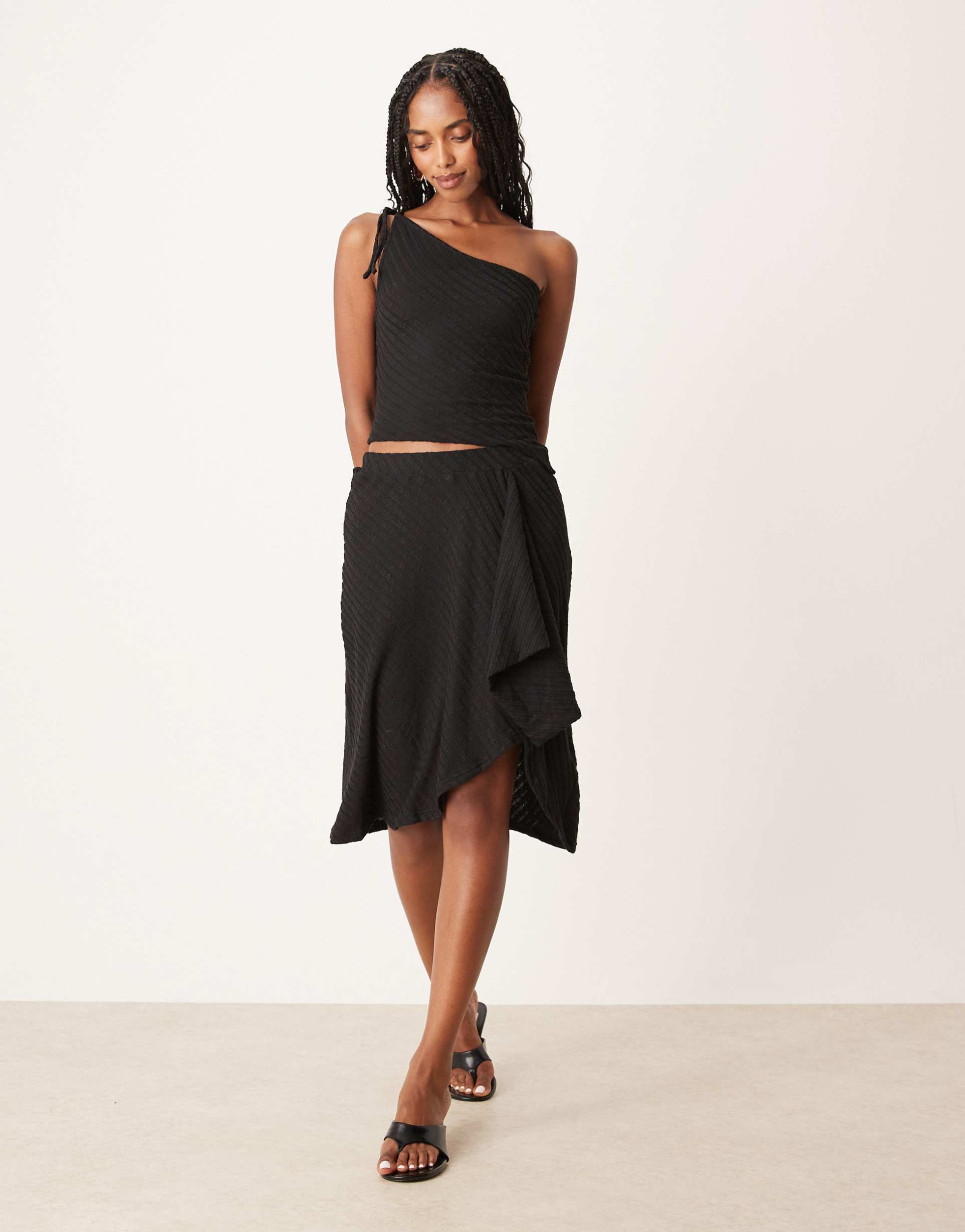 motel esmeray textured floaty skirt in black - part of a set
