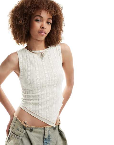 Motel etta double lace asymmetric tank top in ivory - view 1