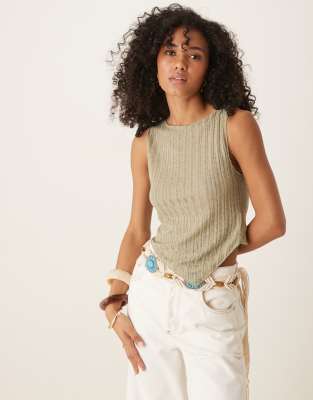 Motel etta fine knit asymmetric tank top in sage green - view 1