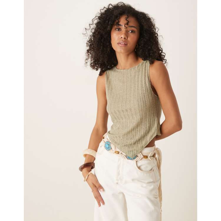 Motel etta fine knit asymmetric tank top in sage green | ASOS