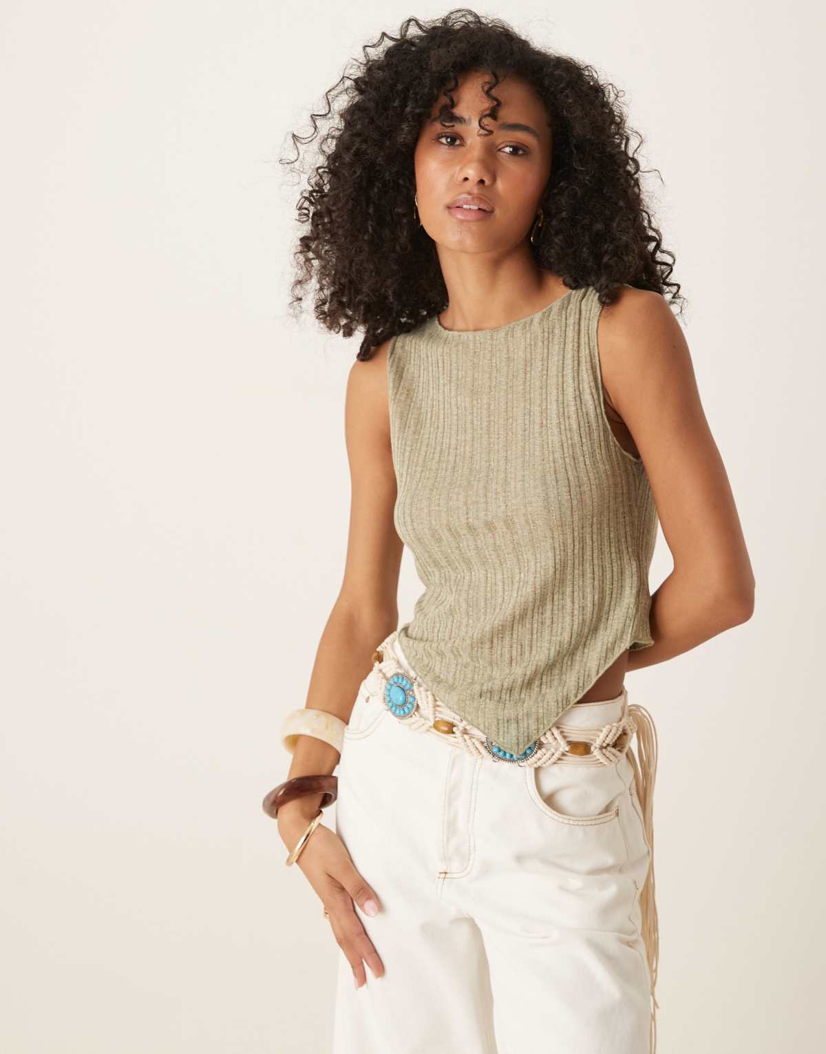 Motel etta fine knit asymmetric vest in sage green