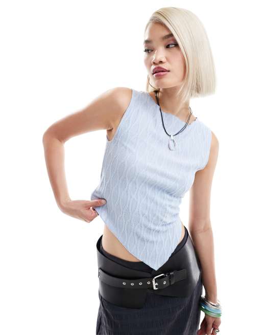 Motel etta textured asymmetric tank top in pale blue