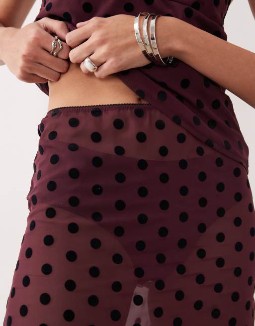Motel Evani midi polka dot skirt in maroon (part of a set), 2 of 5