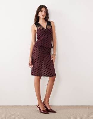 Motel Evani Polka Dot Midi Skirt In Brown