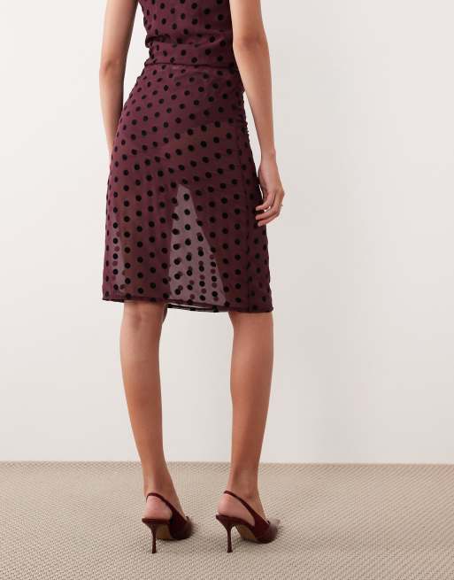 Motel Evani polka dot midi skirt in maroon - part of a set, 3 of 5