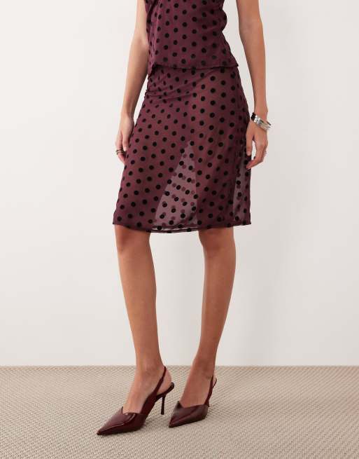 Motel Evani polka dot midi skirt in maroon - part of a set, 5 of 5
